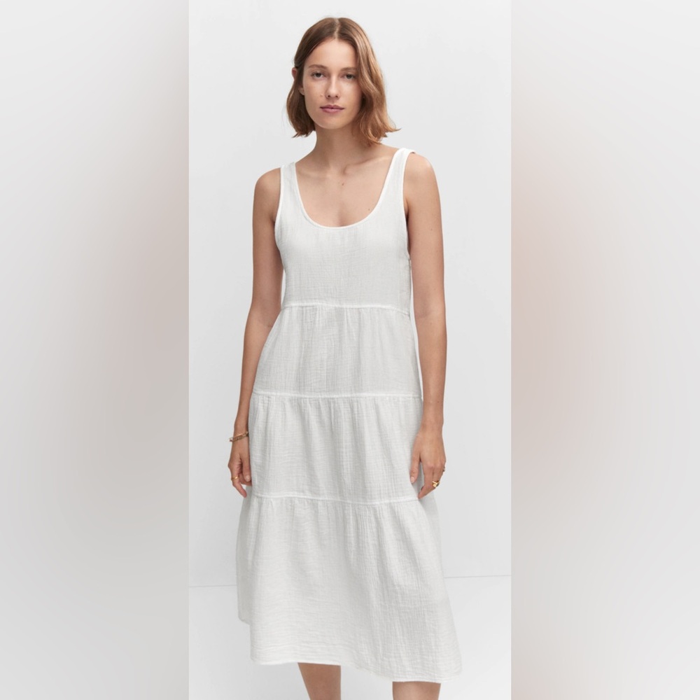 MANGO - White Sleeveless Tiered Dress